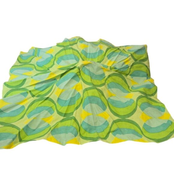 Set Of 4 Retro Groovy Green & Yellow Cloth Napkins W/ Wicker Napkin Rings Boho - Picture 7 of 10